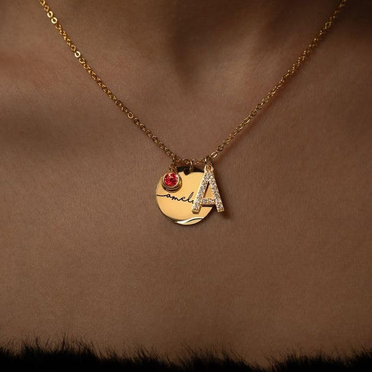 Personalized Initial Birthstone Necklace Mother's Day Gifts for Women Gold Name a Necklace Coin Pendant Custom Jewelry for Mom Gifts