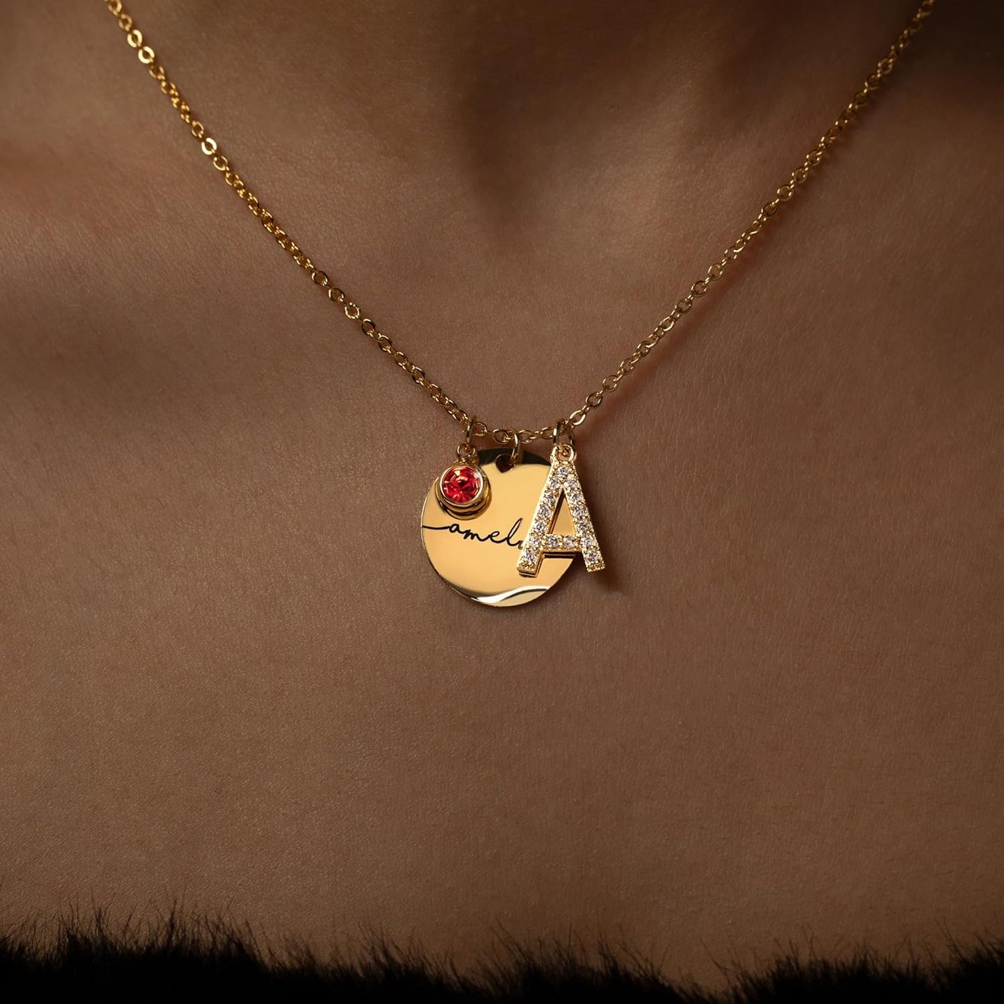Birthstone Name Necklace Personalized Jewelry for Women Mother's Day Gifts for Mom Gold Plated Pendant Charm, Custom Jewelry Grandma Gift Birthday Personalized Gifts for New Moms