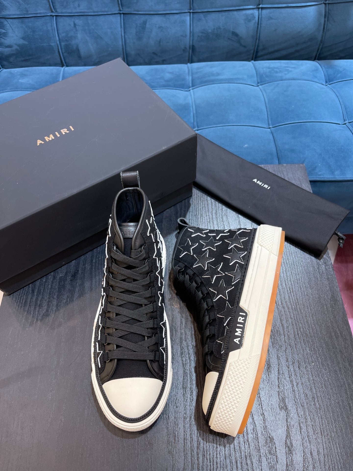 Men's Amiri Canvas and Leather Stars Court High Top Sneakers Shoes