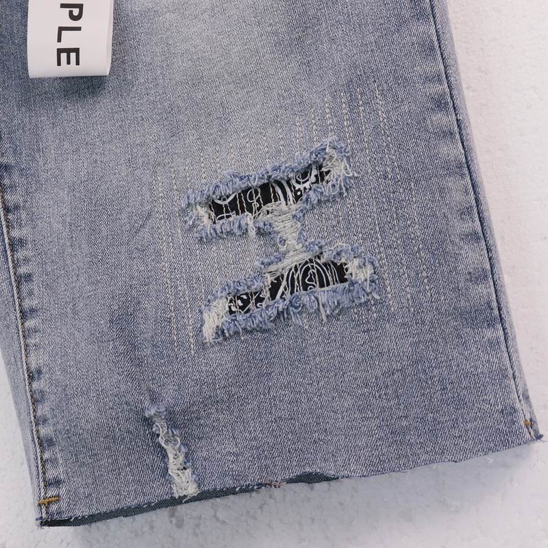 Men's Purple Denim Slim Fit Jeans Shorts Casual Straight Fit Summer Shorts 28-38