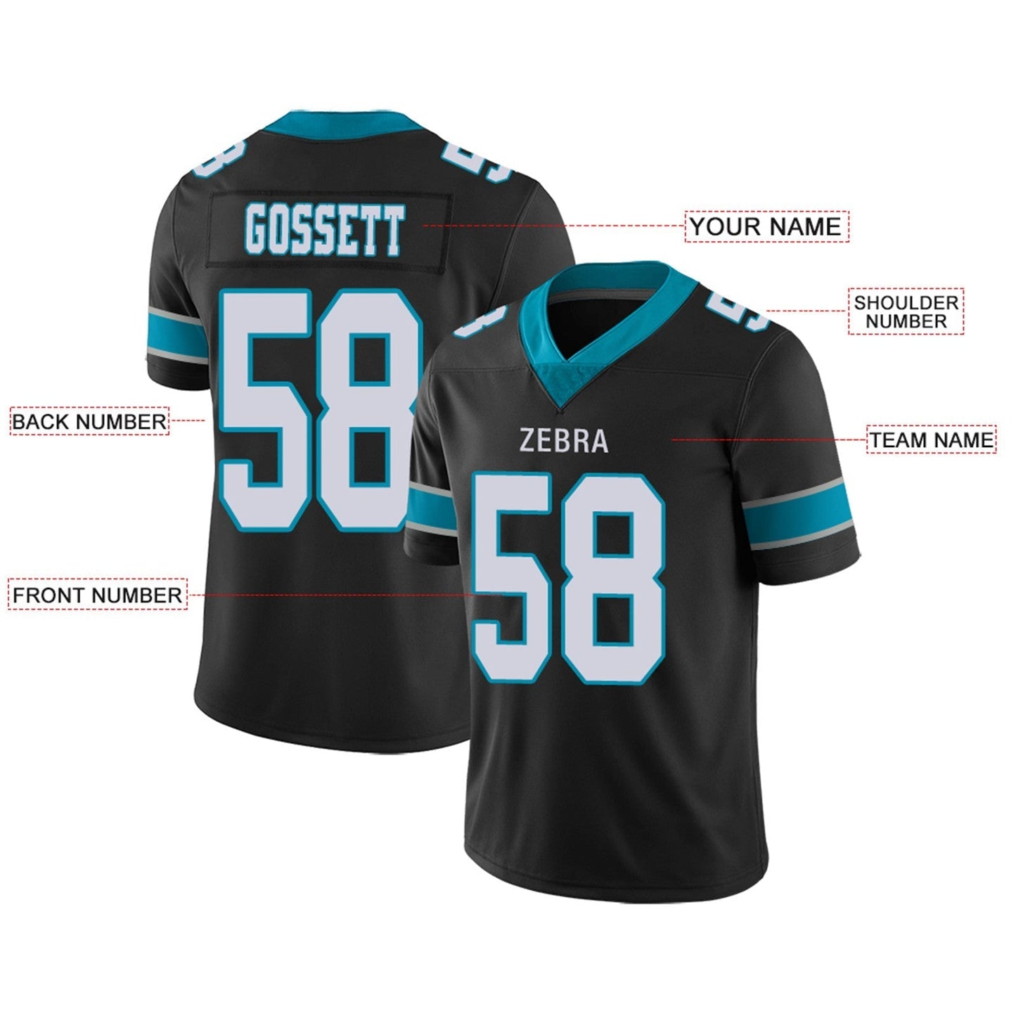 Custom Football Jerseys Team Player or Personalized Design Your Own Name for Men's Women's Youth Jerseys Blue