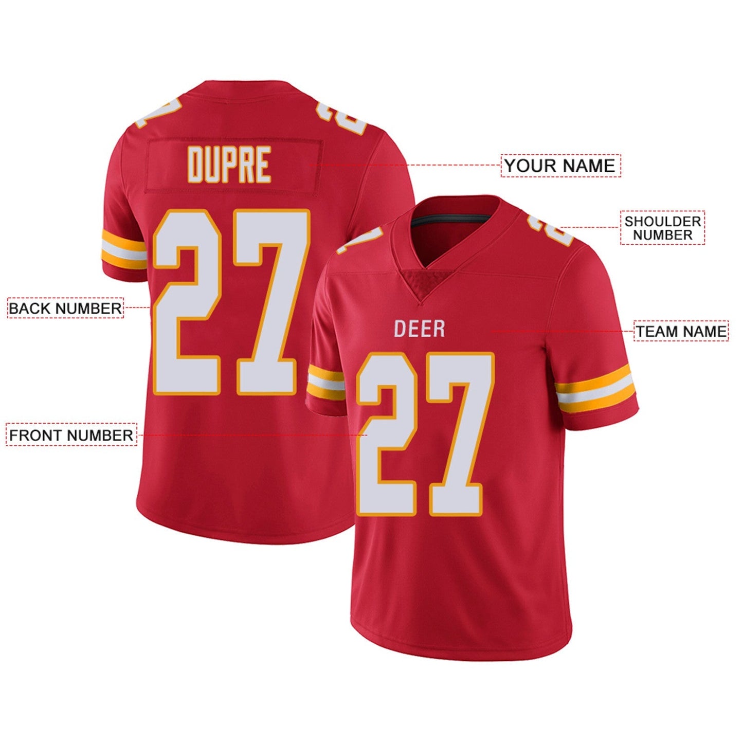 Custom Football Jerseys Team Player or Personalized Design Your Own Name for Men's Women's Youth Jerseys Red