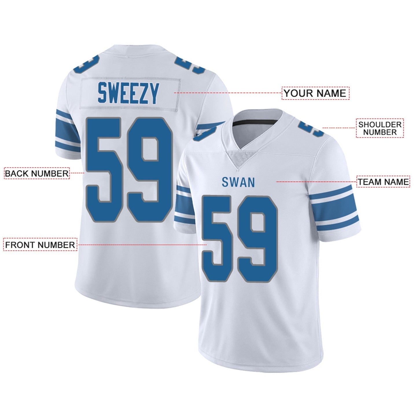 Custom Football Jersey Team Player or Personalized Design Your Own Name for Men's Women's Youth Jerseys Blue