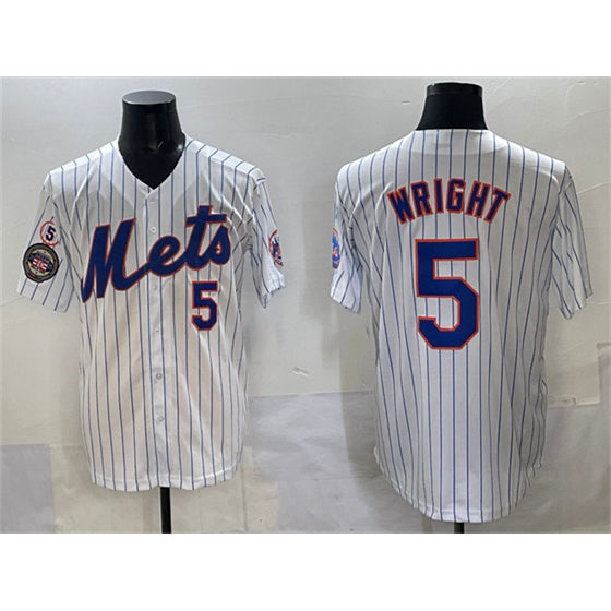 New York Mets #5 David Wright White Fedasgoge With Patch Stitched Jersey