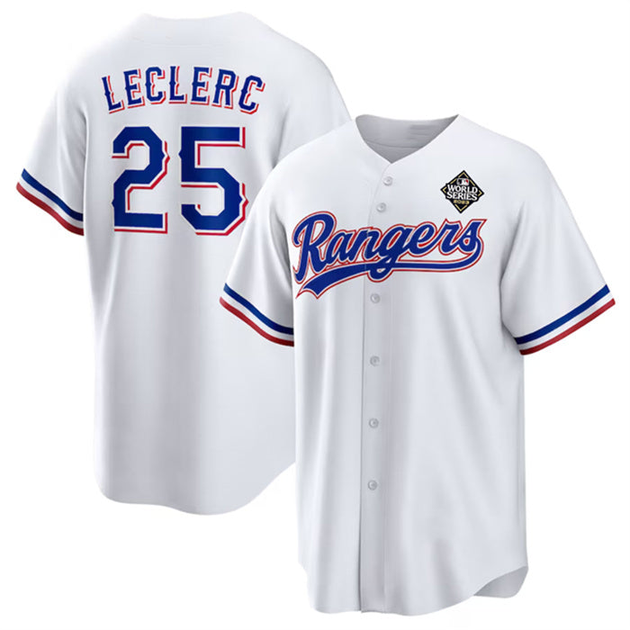 Texas Rangers #25 Jos¨¦ Leclerc White Fedasgoge 2023 World Series Stitched Jersey