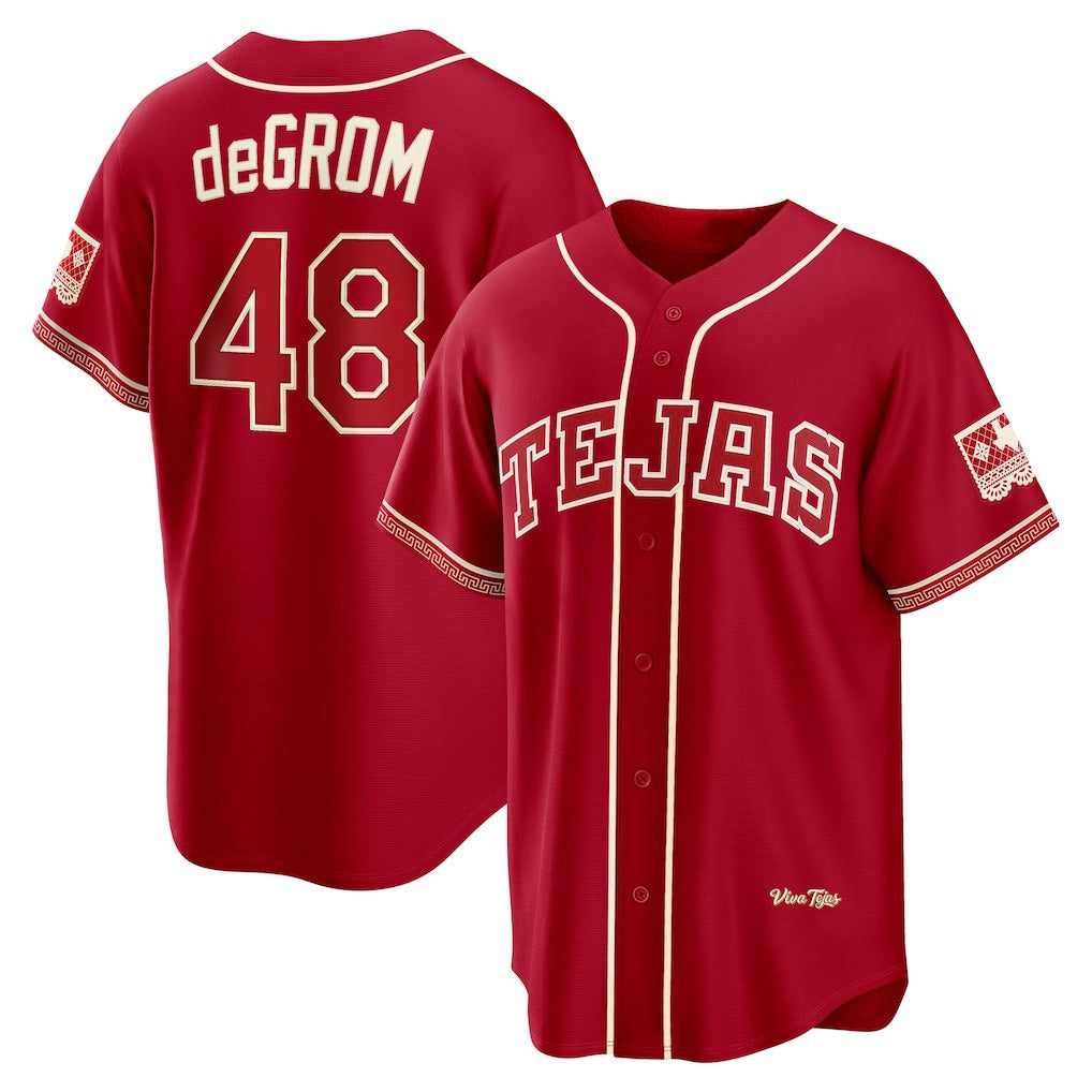 Texas Rangers #48 Jacob deGrom Red Fedasgoge 2026 City Connect Stadium Jersey