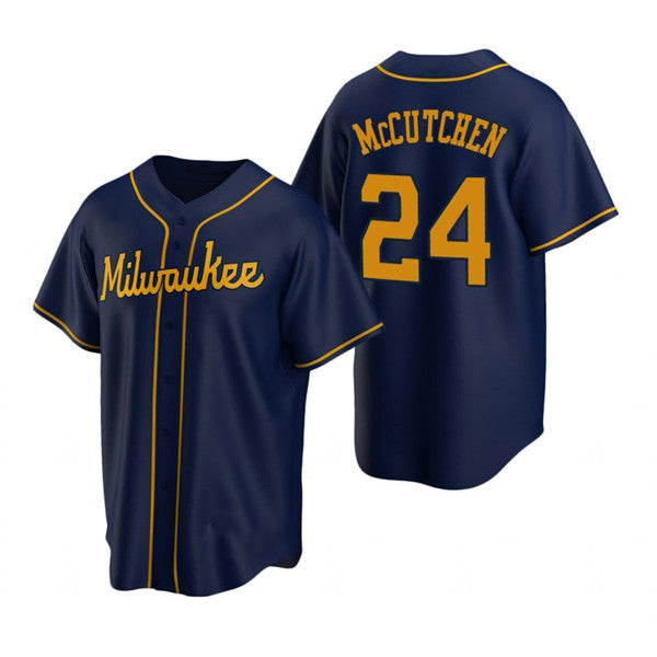 Milwaukee Brewers #24 Andrew McCutchen Navy Fedasgoge Cool Base Stitched Jersey