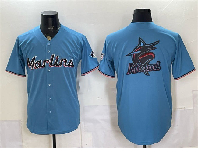 Miami Marlins Blue Fedasgoge Team Big Logo Cool Base Stitched Jersey
