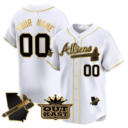 Custom Atlanta Braves Atliens Vapor Premier Limited Jersey V2 ¨C White Gold Fedasgoge