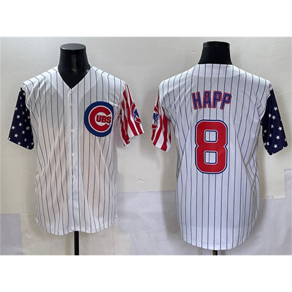 Chicago Cubs #8 Ian Happ White Fedasgoge Pinstripe 2025 Independence Day Vapor Premier Limited Stitched Jersey