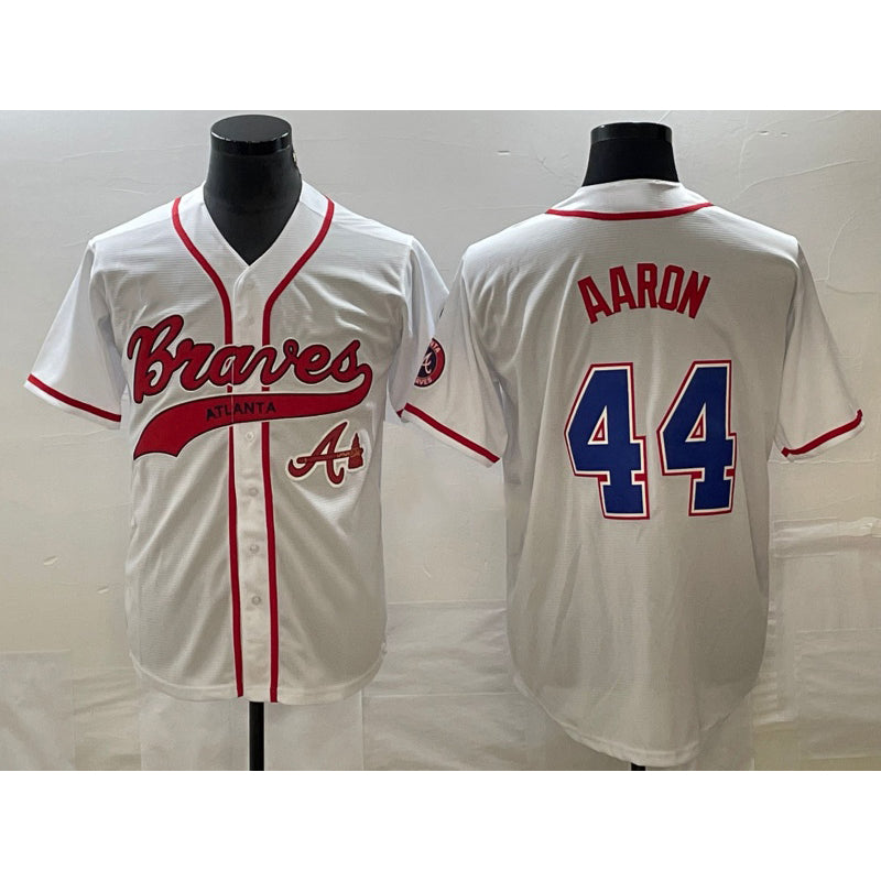 Atlanta Braves #44 Hank Aaron White Fedasgoge Cool Base With Patch Stitched Jersey