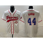Atlanta Braves #44 Hank Aaron White Fedasgoge Cool Base With Patch Stitched Jersey