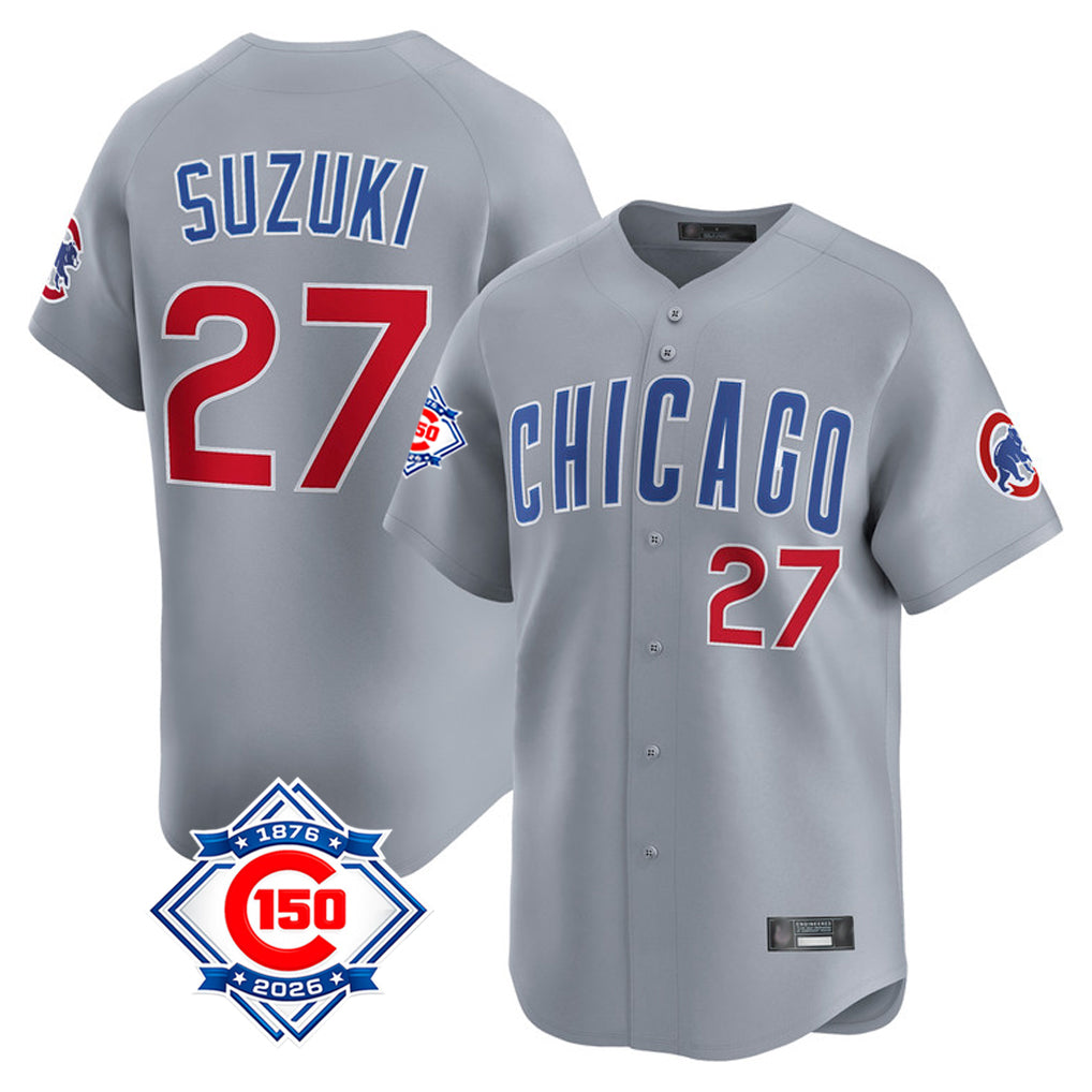 Chicago Cubs #27 Seiya Suzuki Player Gray Fedasgoge Road 150th Anniversary Limited Home Stitched Jerseys