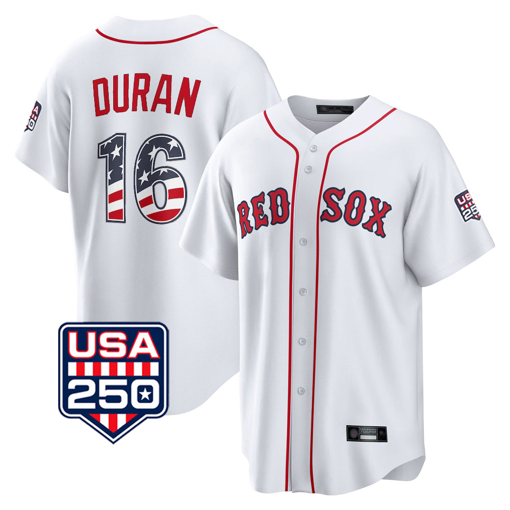 Boston Red Sox #16 Jarren Duran Player White Fedasgoge USA 250 Fourth of July Home Game Stitched Jerseys