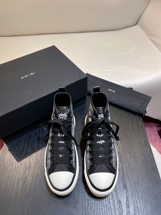 Men's Amiri Canvas and Leather Stars Court High Top Sneakers Shoes