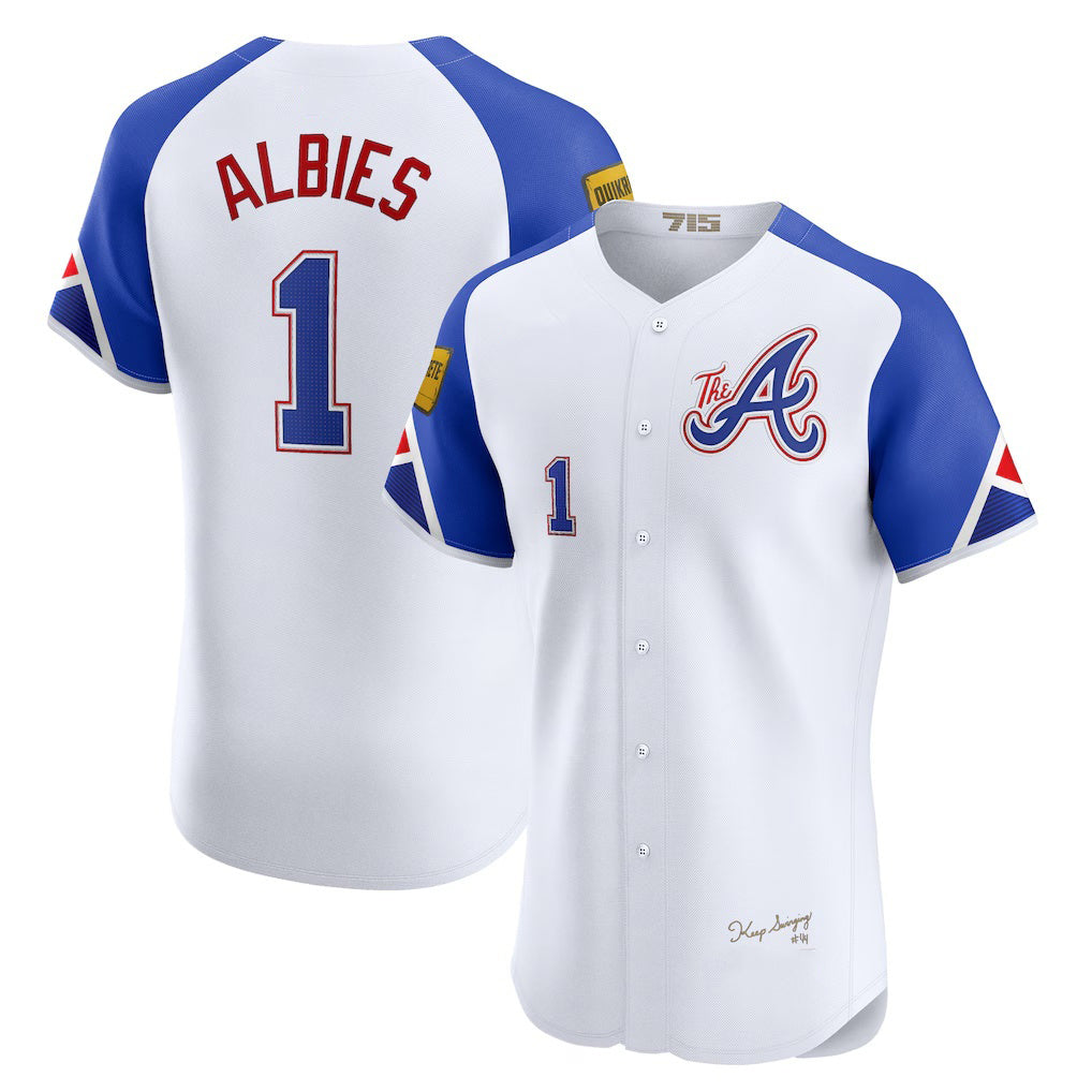 Atlanta Braves #1 Ozzie Albies White FOULKSSHOP City Connect Elite Jersey