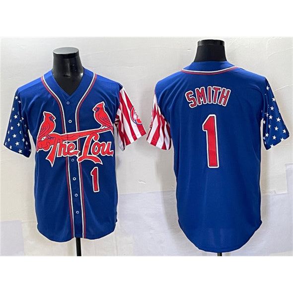 St. Louis Cardinals #1 Ozzie Smith Royal Fedasgoge Independence Day Vapor Premier Limited Stitched Jersey