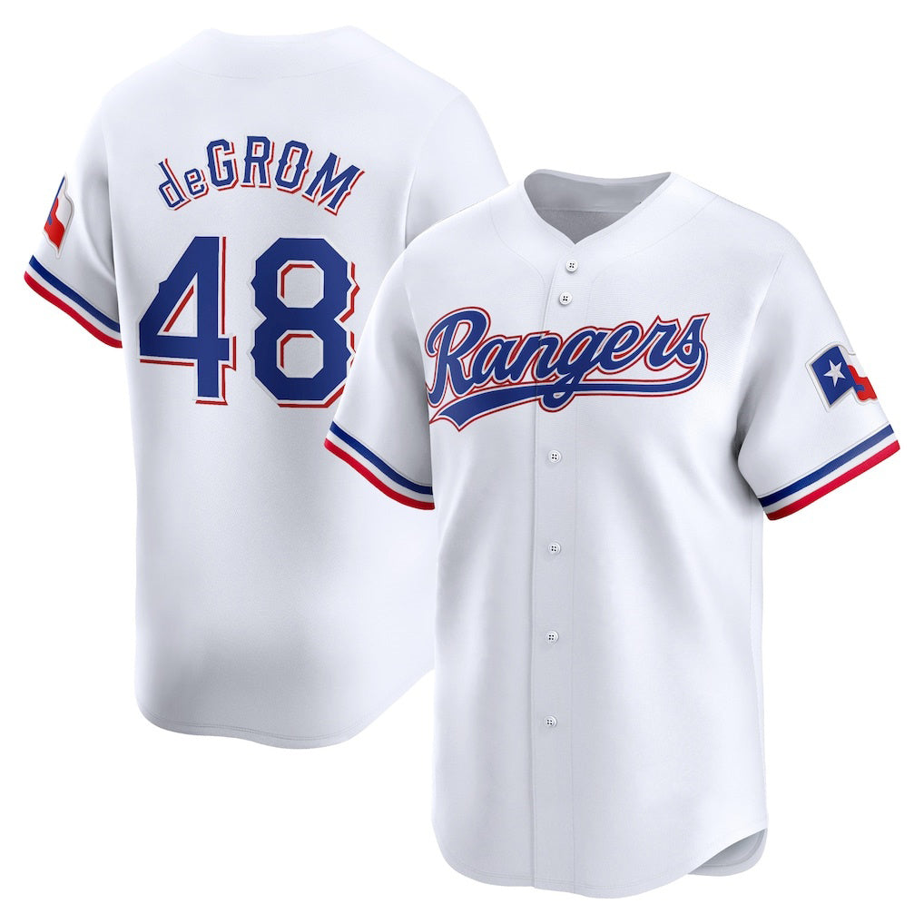Texas Rangers #48 Jacob deGrom White Fedasgoge Home Limited Player Jersey