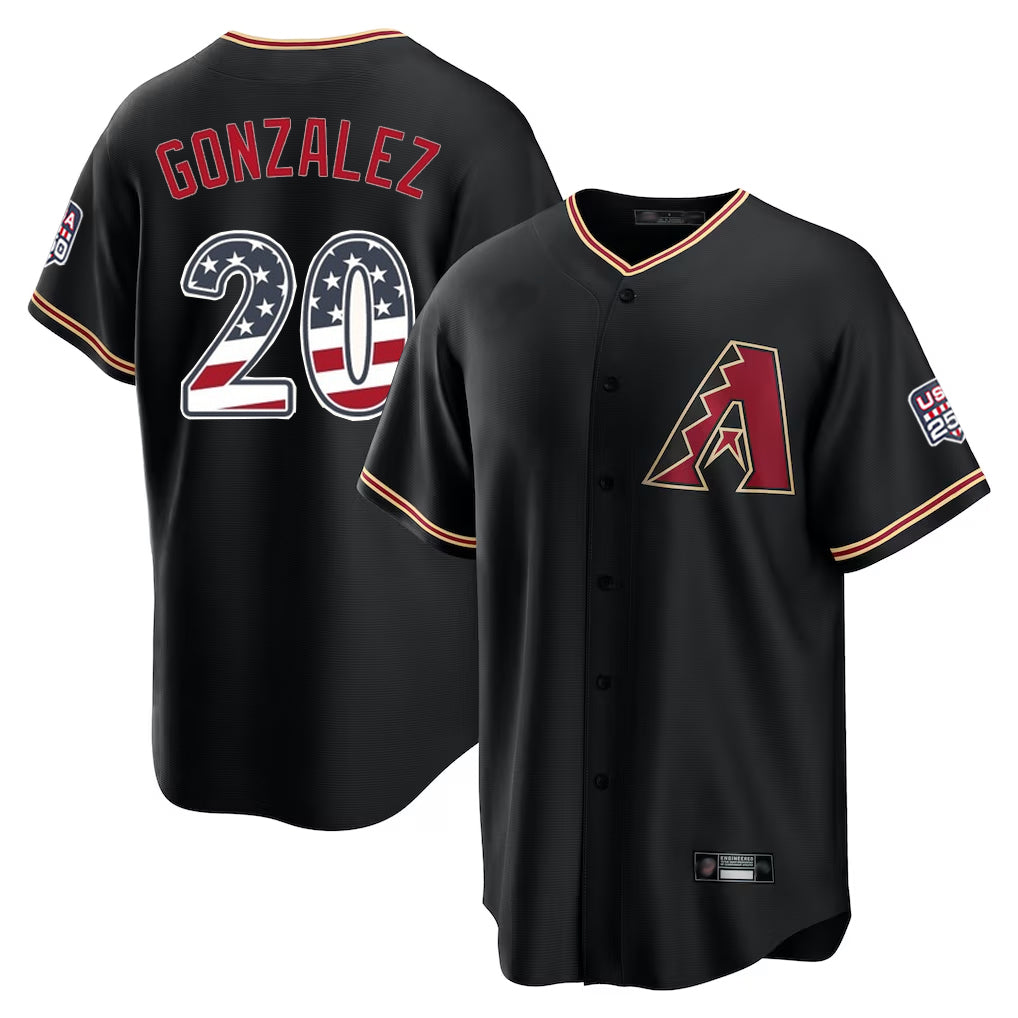 Arizona Diamondbacks #20 Luis Gonzalez Player Black Fedasgoge USA 250 Fourth of July Game Home Stitched Jerseys