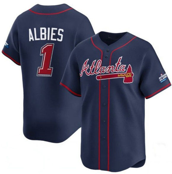 Atlanta Braves #1 Ozzie Albies Navy FOULKSSHOP 2025 Speedway Classic Alternate Limited Stitched Jersey