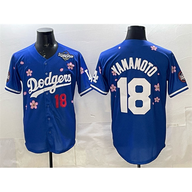 Los Angeles Dodgers #18 Yoshinobu Yamamoto Royal Fedasgoge 2025 World Series Patch Tokyo Series Limited Stitched Jersey
