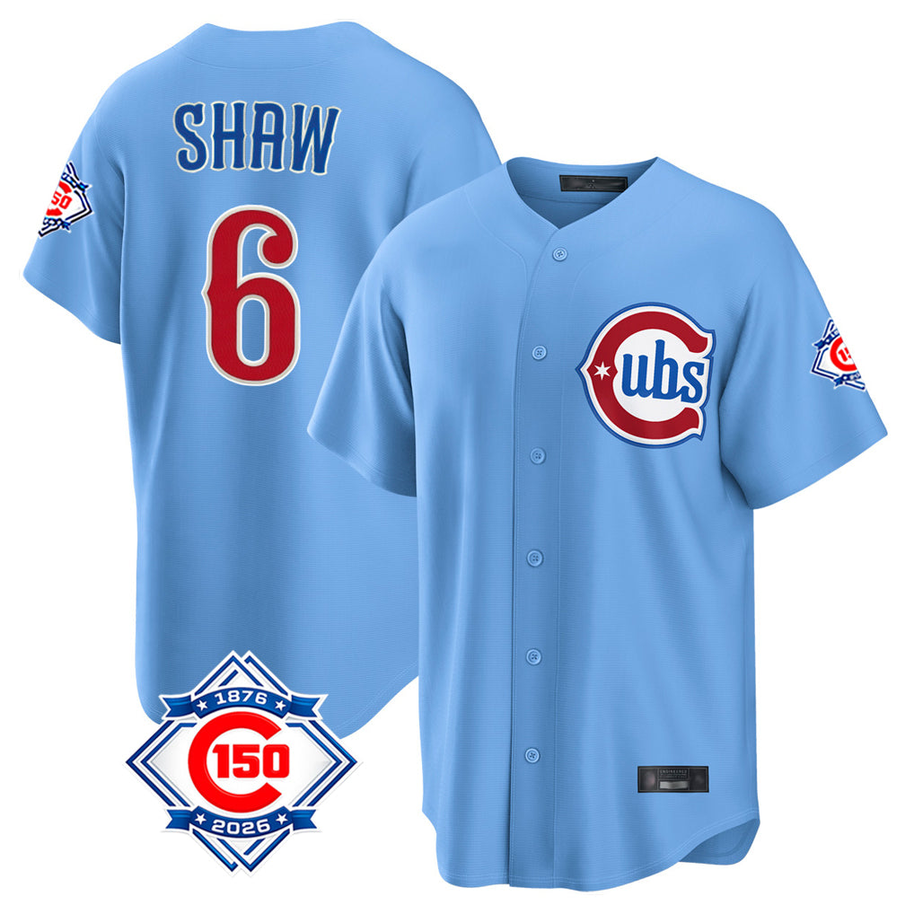 Chicago Cubs #6 Matt Shaw Player Light Blue Fedasgoge 150th Anniversary Home Game Stitched Jerseys