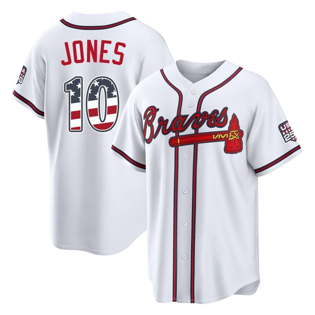 Atlanta Braves #10 Chipper Jones Player White Fedasgoge USA 250 Fourth Of July Limited Home Game Stitched Jerseys