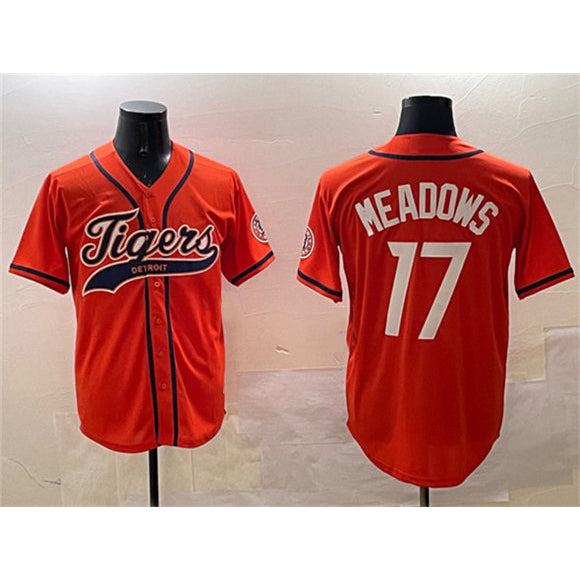 Detroit Tigers #17 Parker Meadows Orange Fedasgoge With Patch Cool Base Stitched Jersey 2