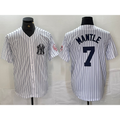 New York Yankees #7 Mickey Mantle Name White Fedasgoge With Patch 2024 Cool Base Stitched Jersey