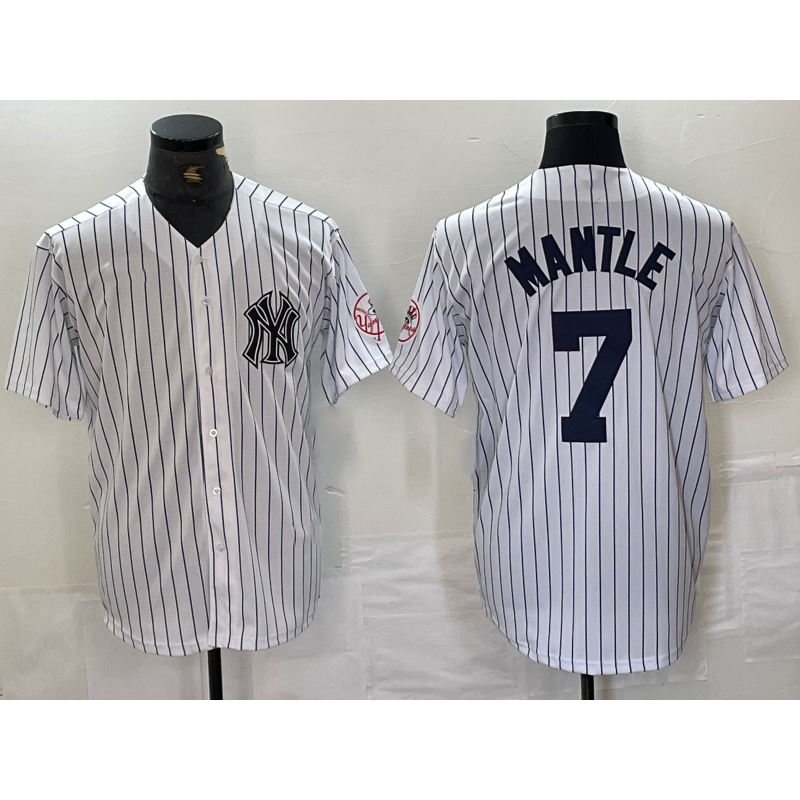New York Yankees #7 Mickey Mantle Name White Fedasgoge With Patch 2024 Cool Base Stitched Jersey