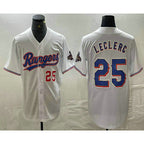 Texas Rangers #25 Jose Leclerc Number White Fedasgoge 2024 Gold Collection Limited Cool Base Jersey 2