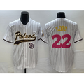 San Diego Padres #22 Juan Soto White Fedasgoge Pinstripe 2023 City Connect Cool Base Stitched Jersey