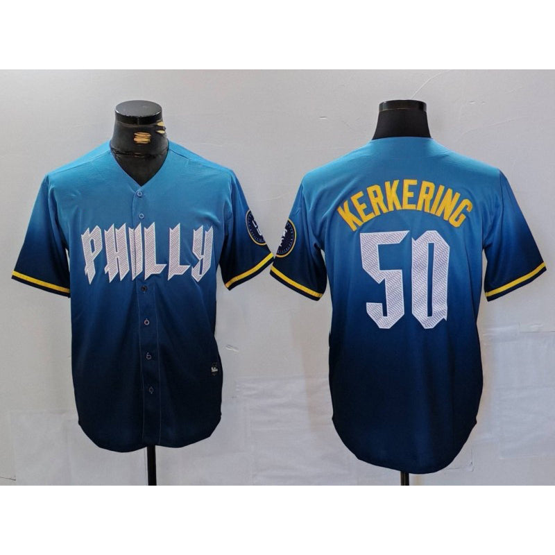 Philadelphia Phillies #50 Orion Kerkering Blue Fedasgoge 2024 City Connect Limited Stitched Jersey