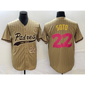 San Diego Padres #22 Juan Soto Number Tan Fedasgoge Pinstripe 2023 City Connect Cool Base Stitched Jersey