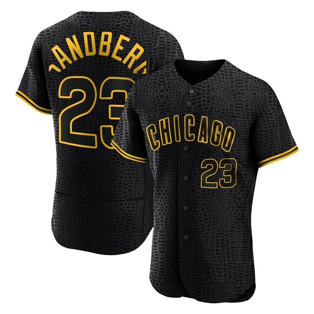 Chicago Cubs #23 Ryne Sandberg Player Black Fedasgoge Snake Skin City Limited Elite Home Game Stitched Jerseys