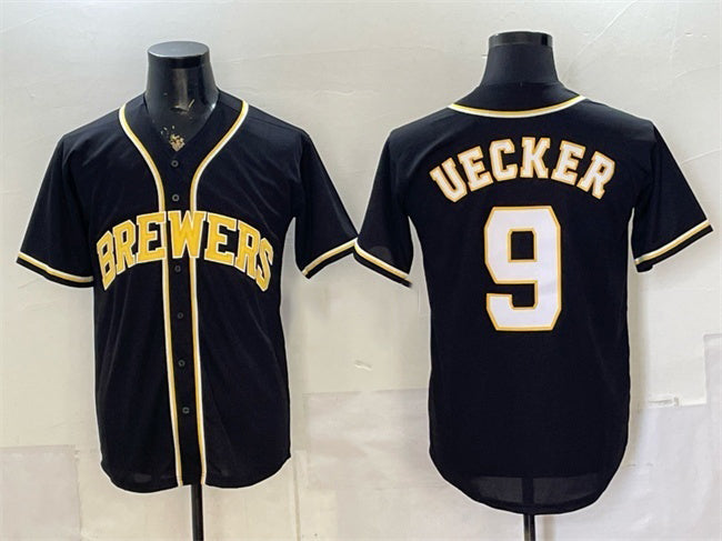 Milwaukee Brewers #9 Bob Uecker 2026 Fashion Replica Black Fedasgoge Out Stitched Jersey