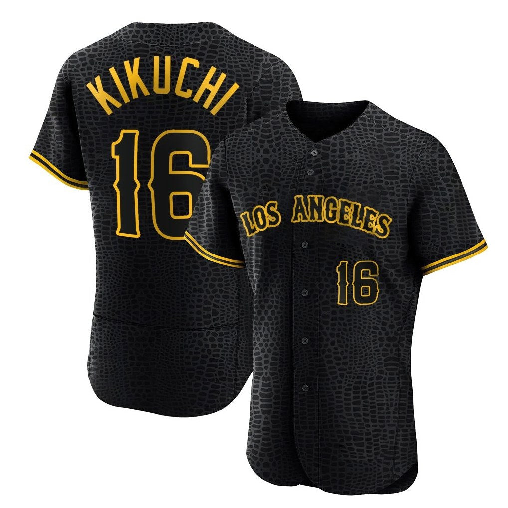 Los Angeles Angels #16 Yusei Kikuchi Player Black Fedasgoge Snake Skin City Limited Elite Home Stitched Jerseys