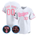 Custom Los Angeles Dodgers Active Player White Pink Fedasgoge With Vin & Kobe Patch Limited Stitched Jersey