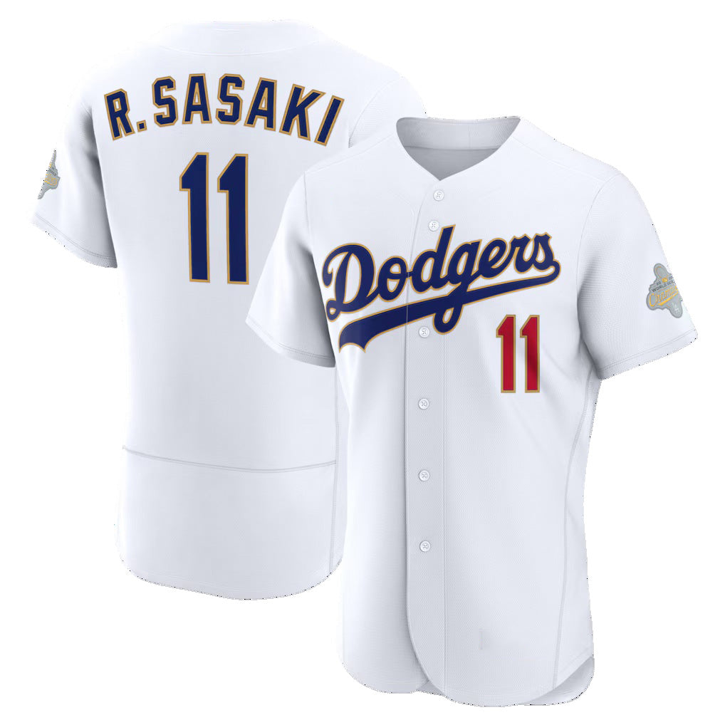 Los Angeles Dodgers #11 Roki Sasaki White Fedasgoge 2026 Gold Collection Authentic Jersey