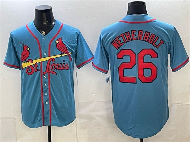 St. Louis Cardinals #26 JJ Wetherholt Blue Fedasgoge Cool Base Stitched Jersey