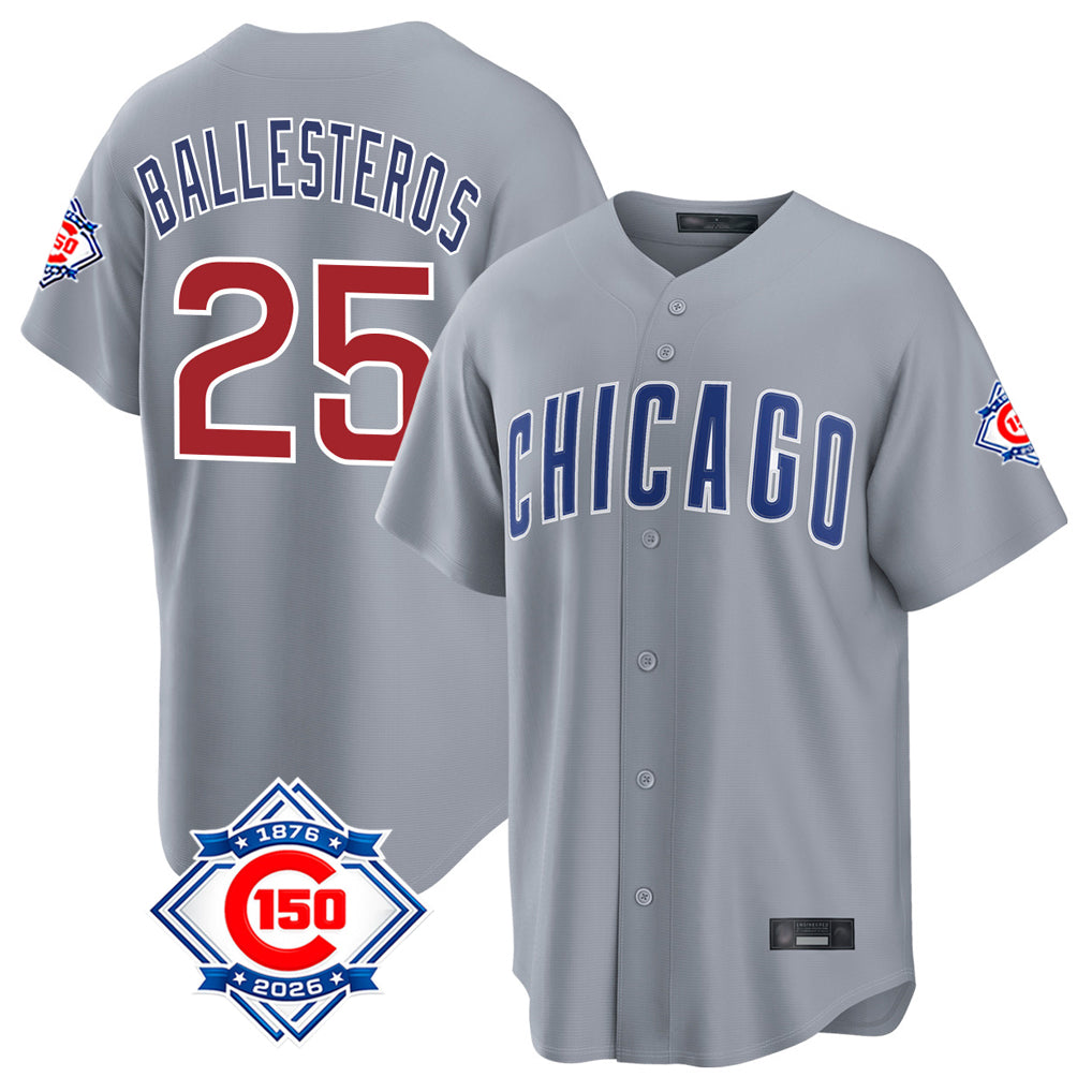 Chicago Cubs #25 Moises Ballesteros Player Gray Fedasgoge 150th Anniversary Home Game Stitched Jerseys