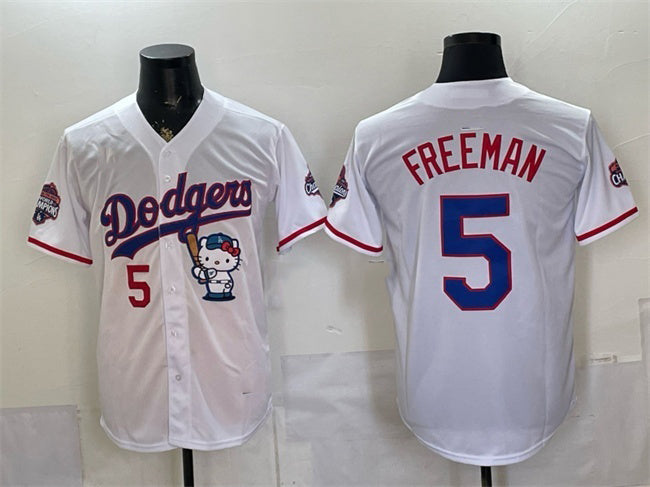 Los Angeles Dodgers #5 Freddie Freeman White Fedasgoge Hello Kitty Night 2025 World Series Champions Patch Stitched Jersey