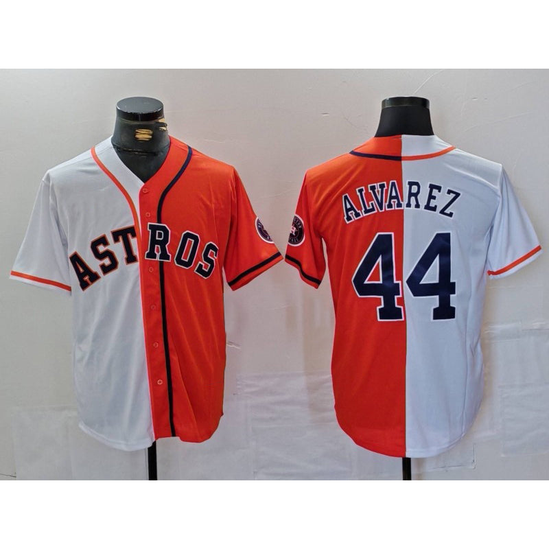 Houston Astros #44 Yordan Alvarez White Orange Fedasgoge Split Stitched Jersey