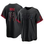 Cincinnati Reds #14 Pete Rose Player Black Fedasgoge City Connect Home Game Stitched Jerseys