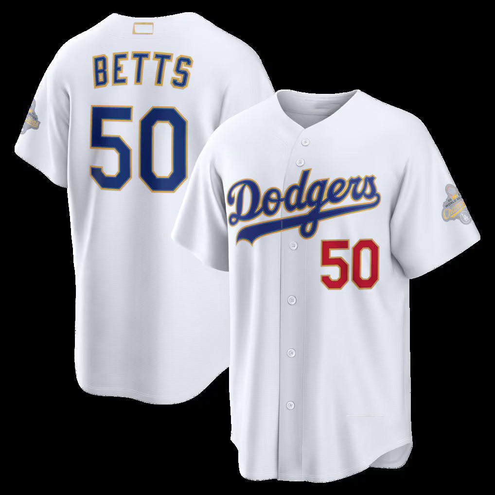 Los Angeles Dodgers #50 Mookie Betts White Fedasgoge 2026 Gold Collection Stadium Jersey