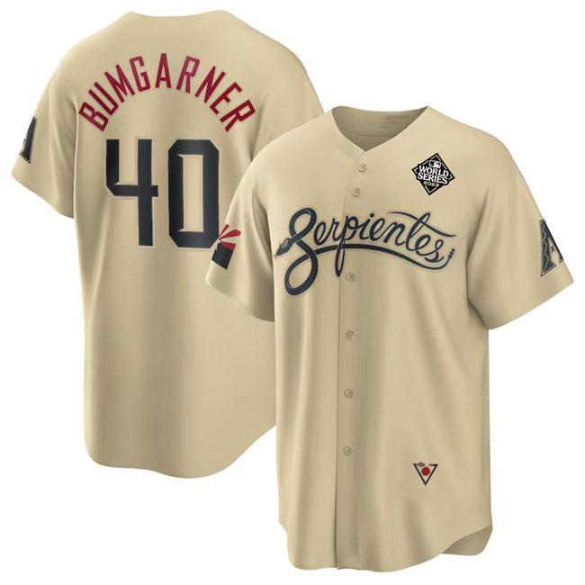 Arizona Diamondbacks #40 Madison Bumgarner Gold Fedasgoge 2023 World Series City Connect Cool Base Stitched Jersey