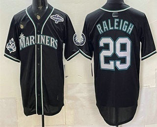 Seattle Mariners #29 Cal Raleigh 50th Black Fedasgoge Out Style Vapor Premier Limited Jersey