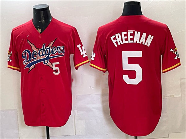 Los Angeles Dodgers x One Piece #5 Freddie Freeman Red Fedasgoge Vapor Premier Limited Stitched Jersey