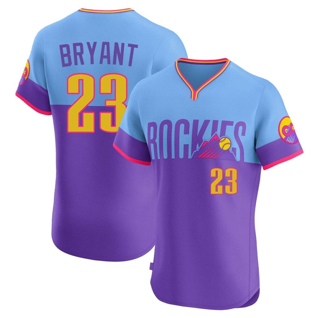 Colorado Rockies #23 Kris Bryant Player Purple-Light Blue Fedasgoge City Connect Limited Elite Home T-shirt Stitched Jerseys