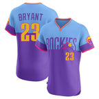Colorado Rockies #23 Kris Bryant Player Purple-Light Blue Fedasgoge City Connect Limited Elite Home T-shirt Stitched Jerseys